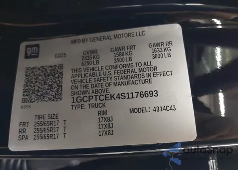 2025 Chevrolet Colorado 4Wd Lt из США, поврежденный, VIN 1GCPTCEK4S1176693